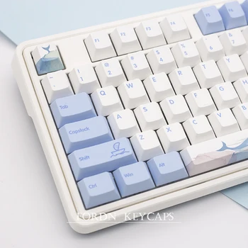 129 Клавиш Ocean Wave Theme PBT Keycaps Для игровой механической клавиатуры Сублимационный Вишневый Профиль Синий Белый keycap custom DIY