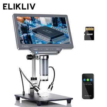 Elikliv EDM201 SE 1200X 7-дюймовый Цифровой микроскоп для пайки электроники с 10-дюймовой подставкой IPS Экран 12MP Ремонтный Монетный Микроскоп