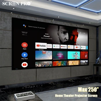 SCREENPRO 200-дюймовый белый экран видеопроектора с фиксированной рамкой для HD 4K проектора с длинным ходом, проекционный экран для домашнего кинотеатра