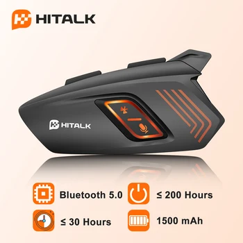 Гарнитура для мотоциклетного шлема HITALK H1, Беспроводная Bluetooth 5.0, Свободные руки, IP65, Водонепроницаемые наушники для мото-шлема, 7 режимов освещения
