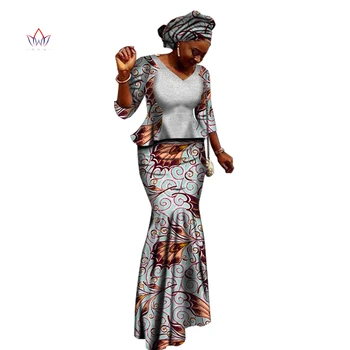 Комплект из 2 предметов, Африканская одежда, Африканские Дашики, Новый модный костюм Bazin Riche (топ и юбка), Женская одежда Больших размеров, WY1401