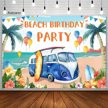 Фон для Фотосъемки на пляже, Вечеринке по случаю Дня рождения, Детский воздушный шар, Автобус, Море, Тропические Гавайи, Фон из Кокосовой пальмы, Декор, Реквизит для Фотостудии