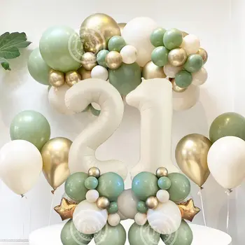 1 комплект Кремовых воздушных шаров с цифрами Башня из Авокадо, Зеленый Набор воздушных шаров для взрослых, 30, 40, 50, украшение для Вечеринки по случаю Дня рождения, Детские принадлежности для Дня рождения