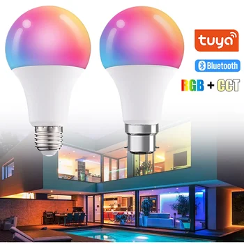110 В 220 В Tuya Bluetooth Умная Лампа E27 E26 B22 RGB С Регулируемой Яркостью светодиодный Волшебный Свет 15 Вт RGBWW CW Светодиодная Лампа для Домашнего вечернего Освещения