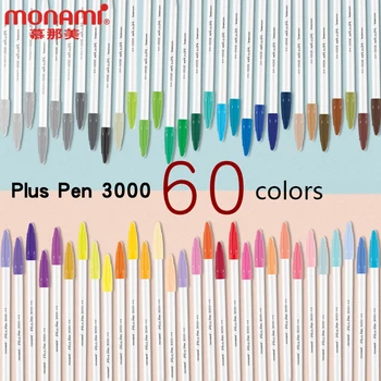 2022 Новое Поступление Monami Plus Pen 3000 Белый стержень 0,4 мм Волокнистая ручка С твердым наконечником Акварельная ручка 60 цветов Школьные принадлежности
