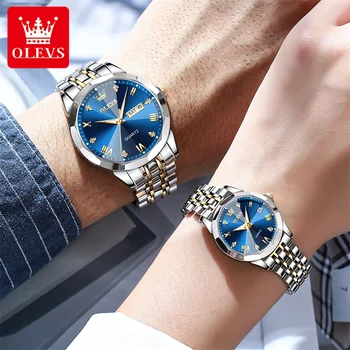 2023 OLEVS Модные Элегантные Мужские Часы Пара Моделей Кварцевые От Blue Auto Date Роскошные Мужские Женские Часы Наручные Reloj
