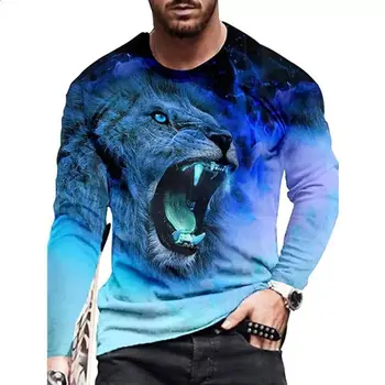 2023 Модная уличная одежда, футболка с графическим рисунком Для мужчин, Топы с 3D принтом Льва, Пуловер, мужская крутая одежда, Футболки