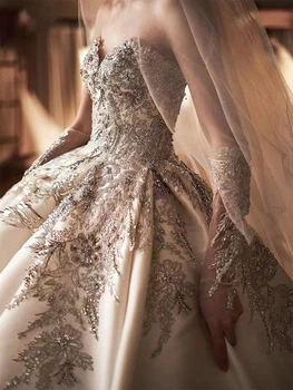 2023 Свадебное платье трапециевидной формы, Свадебное платье с Изысканным Длинным рукавом, Украшенное Кружевной вышивкой, Романтическая Фата Принцессы Невесты