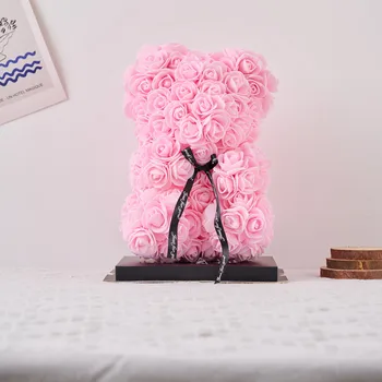 25 см 40 см Розовый мишка Подарок на День Святого Валентина Ручной работы из Полиэтилена Искусственный цветок на День Рождения Украшение комнаты Имитация Розового Мишки