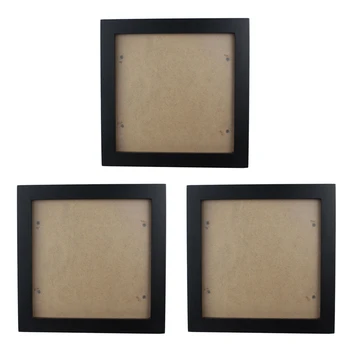 3X Квадратная фоторамка из толстой сосны Настенная рамка для фотографий (черная, 6 дюймов)