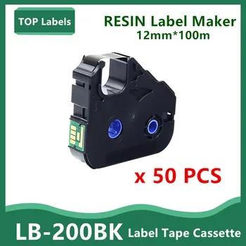50PK 12 мм Этикеточная лента LB200BK Labels Maker TAG Для Canon MK1500/MK2100/MK2500 Принтер Печать в ПВХ Корпусе