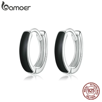 bamoer Черные серьги-кольца для женщин из 100% стерлингового серебра 925 пробы, серьги с эмалью в виде капель масла, вечерние ювелирные изделия SCE1047