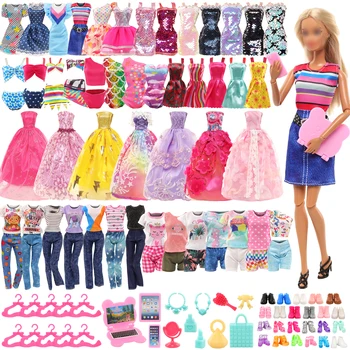 Barwa 59 шт. Модная кукольная одежда и аксессуары = 15 платьев + 4 комплекта топов и брюк + 3 купальника + 3 компьютерных комплекта из трех предметов