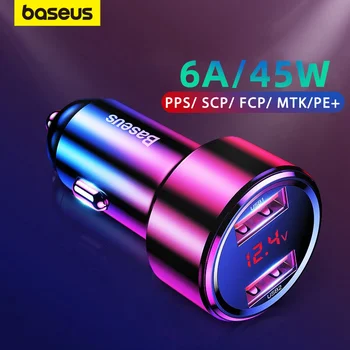 Baseus Быстрое Автомобильное зарядное устройство 6A 45 Вт Двойной USB Type C QC4.0 PD3.0 Быстрое Зарядное устройство Для iPhone13 Pro Xiaomi Samsung Телефон Автомобильная Быстрая Зарядка