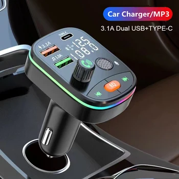 Bluetooth 5,0 Автомобильный FM-передатчик Dual USB 3.1A Type-C Автомобильное Зарядное устройство Окружающий свет Автомобильный Комплект громкой Связи Mp3-плеер Поддержка TF карты KO