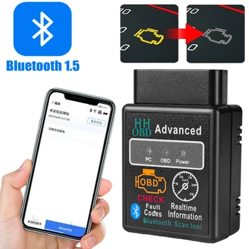 Bluetooth-Совместимый Автомобильный OBD2 Сканер Elm327 V1.5 Считыватель кодов OBDII Диагностический инструмент Диагностический сканер для Android IOS Windows