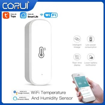 CORUI Tuya Wifi Умный Датчик температуры и влажности Умный Домашний термометр для помещений и датчик гигрометра Работают с Alexa Google
