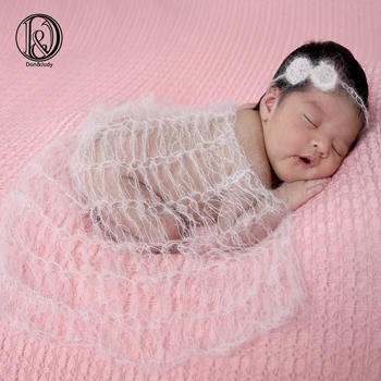 D & J Реквизит для фотосъемки новорожденных, Мохеровая обертка с повязкой на голову в тон, супер эластичный полый комплект, мягкое одеяло для младенцев