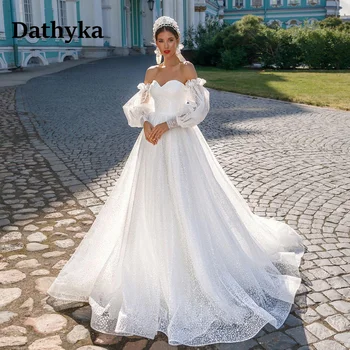 Dathyka Великолепные Свадебные платья с блестками для Невесты 2023, Vestido De Casamento, трапециевидной формы, на шнуровке, индивидуальная настройка