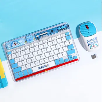 Doraemon Bluetooth 2.4G Беспроводная мышь, Бесшумная перезаряжаемая клавиатура с 78 клавишами, Эргономичный компьютер для iPad Macbook, офисный ноутбук