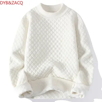 DYB & ZACQ, Мужской свитер с круглым вырезом, Простое белое Трикотажное Термобелье с подкладкой 3XL