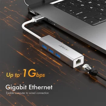 EDUP USB Type C Концентратор USB 3,0 к RJ45 Адаптер Thunderbolt 3 Док станция для Портативных ПК Аксессуары Ethernet USBC 3,1 Разветвитель