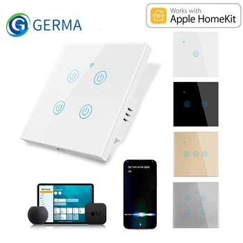 GERMA Apple Homekit WiFi Стандарт ЕС Smart Switch Требуется Нейтральный выключатель света для Умного дома 1/2/3 Банды 1 Способ голосового управления Siri