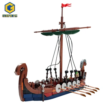 Gobricks MOC Средневековая военная модель корабля Викингов Строительные блоки Фигурки Содье Лодка Кирпичи Игрушки Креативные Экспертные игрушки для мальчиков