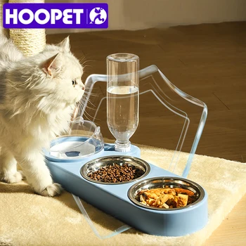 HOOPET Кошачья миска, Тазик для еды, Двойная миска для кормления домашних кошек, поилка для питьевой воды, Автоматическая Защита от опрокидывания воды, Поилка для кошек, Принадлежности для кошек