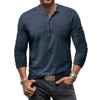 JRJZ, весенне-осенняя рубашка Old Henry, Винтажная футболка с длинными рукавами, мужская футболка с перекрестной каймой, тонкая цветная футболка с круглым вырезом, Мужская