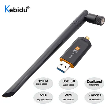 KEBIDU 1200 Мбит/с USB 3,0 WiFi Адаптер Wi-Fi Dongle Приемник 2,4 ГГц/5 ГГц Двухдиапазонная Сетевая карта RTL8812 5dBi Антенна Для Портативных ПК