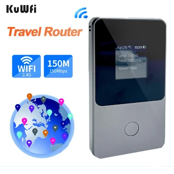 KuWFi 4G LTE Маршрутизатор 150 Мбит/с WiFi Маршрутизатор 3500 мАч Портативная точка доступа Wi-Fi для Путешествий Не нужна SIM-карта 3 ГБ Данных 30 дней для 160 + стран