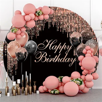 Laeacco, Блестящие черные и розово-золотые воздушные шары, Круглый фон для Дня Рождения, Женский Плакат для девочек, Портрет на День рождения, Фон для фотографий на заказ