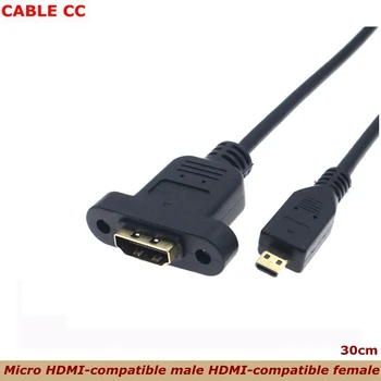 Micro HDMI, совместимый с HDMI, совместимый с удлинителем 30 см, Разъем с винтовым Замком, крепление на панель, Кабель для HD AV-камеры