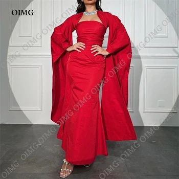 OIMG Red Саудовско-Арабские Короткие платья для выпускного вечера в пляжном клубе, Дубай, женские вечерние платья с длинными рукавами, официальное платье для вечеринки 2023