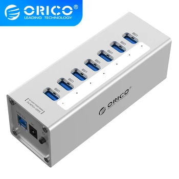 ORICO 7-Портовый Алюминиевый концентратор USB 3.0 с поддержкой адаптера питания 12V BC 1.2 Зарядный Разветвитель для Ноутбуков MacBook, Аксессуары для ПК