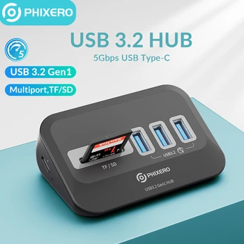 PHIXERO USB 3,2 Док-станция Концентратор Type C Разветвитель Адаптер с несколькими портами Несколько Разъемов 3,0 с устройством чтения SD-карт OTG для Портативных ПК