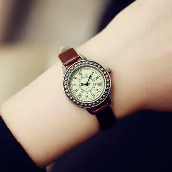 Shellhard 1 шт. Ретро Элегантные Женские крошечные часы с римскими цифрами, маленьким циферблатом, Женские Повседневные наручные часы из тонкой кожи, кварцевые