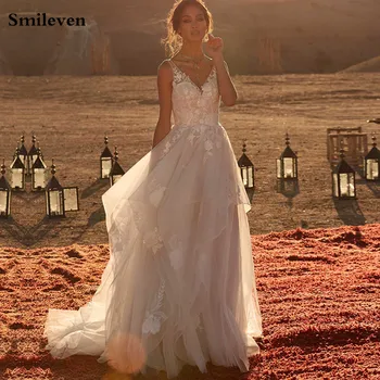 Smileven Винтажные Кружевные Свадебные платья 2020 С V-образным вырезом И аппликациями, Платье Невесты в стиле Кантри, Многоуровневое Свадебное платье Принцессы, Robe de mariee
