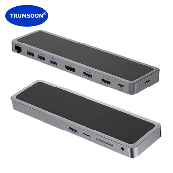 Trumsoon USB C Концентратор для подключения к Гигабитной локальной сети Daul HDTV VGA SD TF DP USB 3,0 2,0 C Док-станция для MacBook iPhone 15 Samsung S21 Dex PS5 Switch