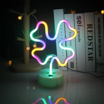 Wanxing Светодиодная настольная неоновая вывеска Красочный дизайн с четырьмя листьями, USB Батарея, неоновый светильник для магазина подарков на Рождество, День Рождения, Каваи, декор комнаты