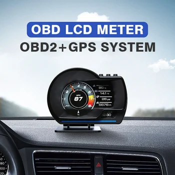 Автомобильный HUD-дисплей OBD2 + GPS Умный автомобильный HUD-датчик, цифровой одометр, охранная сигнализация, температура воды и масла, об/мин