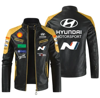 Автомобиля Hyundai логотип мотоцикл PU кожаная куртка лоскутное байкер куртки повседневная молнии пальто мотоцикл мужской куртки и пиджаки пальто