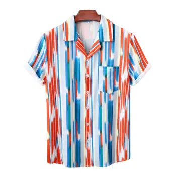 Азиатский размер, Летние мужские рубашки в гавайскую полоску, Пляжная блузка с коротким рукавом, мужские модные футболки с принтом, M-3XL