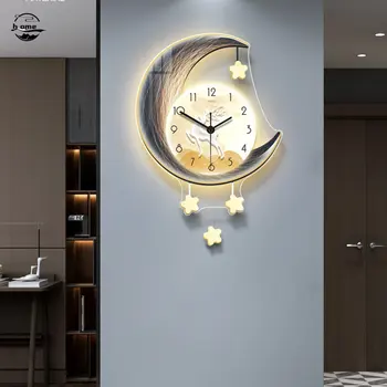 Акриловые настенные часы с Луной и подсветкой Современный минималистичный ресторан, гостиная, кухонные настенные часы, часы для домашнего декора