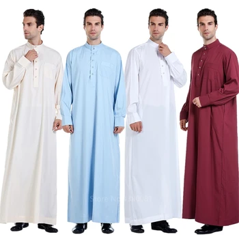 Ближневосточное платье Абайя, Мужская Джубба Тобе, Мусульманская Арабская Исламская Одежда, Однотонные Пакистанские арабские Традиционные халаты с длинным рукавом