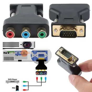Видео с VGA на 15-контактный разъем RCA RGB для компонентного видеоразъема, штекер адаптера, компьютерные разъемы, штекер конвертера