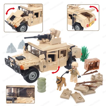 Вооруженная Штурмовая машина H2, строительный блок, собранные Военные фигурки Moc, Оружие, Hummer, Разведывательные сцены, модель, Детская Подарочная игрушка