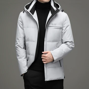 Высококачественная зимняя мужская пуховая куртка, модная теплая зимняя куртка с капюшоном, мужские пальто на белом утином пуху, повседневные пальто в английском стиле, мужские пальто