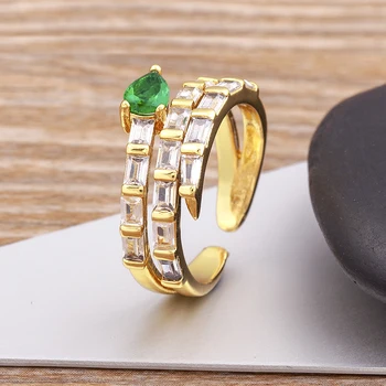 Высококачественный Циркон, трехслойный геометрический прозрачный кристалл, инкрустированный блестящим зеленым кольцом с каплями воды, Женские очаровательные ювелирные изделия, подарки